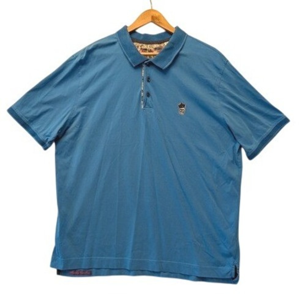 Robert Graham Mens Blue Short Sleeve Crowned Skull Polo Shirt Classic Fit 2XL